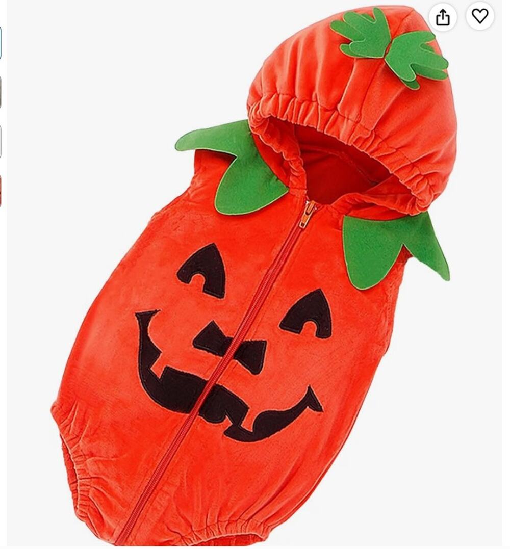 Halloween costume Baby Pumpkin Outfit Bodysuit Zip Up Hooded Sz Baby 12-18 MTHS